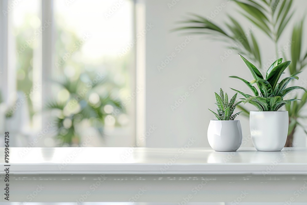 White Table with Blurred Background created with Generative AI White Table with Blurred Background created with Generative AI