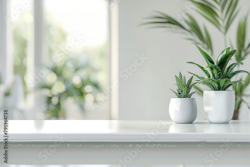 White Table with Blurred Background created with Generative AI © dendyh7