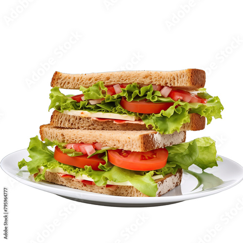 sandwiches with fresh salad on plate isolated on white background