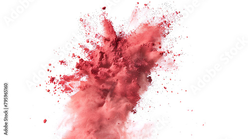 Red chalk pieces and powder flying, effect explode, isolated on white background