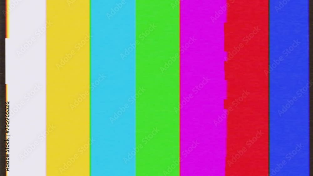 Old television color bars with static texture glitch and chromatic aberration effects