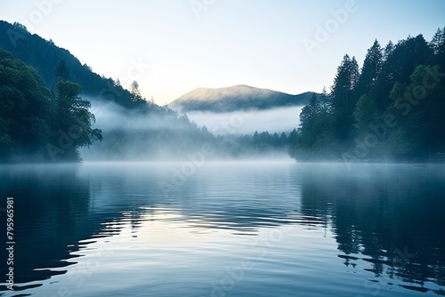 Morning Mist Gradients: Tranquil Surfaces of Lake Calmness
