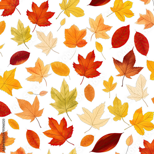 seamless pattern of natural autumn leaves on a white background