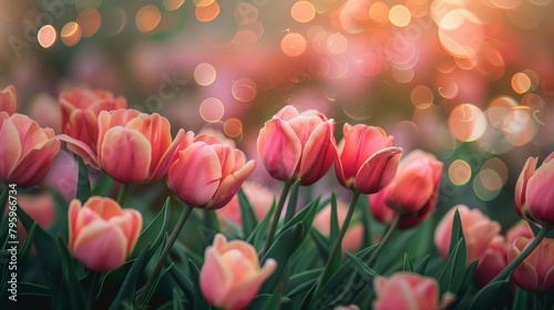 Pink tulips in field with lights bokeh © 2rogan