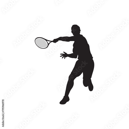 Man tennis player vector silhouette isolated on white background. Sport tennis silhouette isolated. Man recreation after work, anti stress therapy.