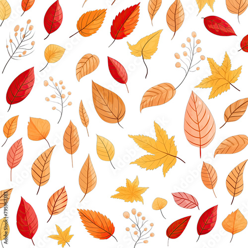 seamless pattern of natural autumn leaves on a white background