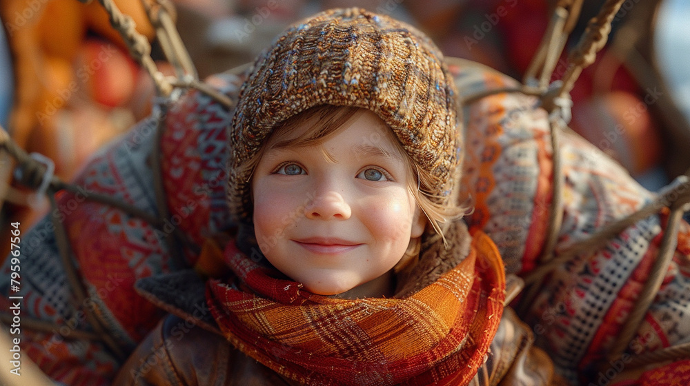 A boy in hot air balloon with cute smile, closeup, photo-realistic, , Art, cartoon, animation, illustration - Generative AI A boy in hot air balloon with cute smile, closeup, photo-realistic, , Art, cartoon, animation, illustration - Generative AI
