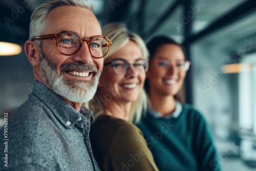 Portrait of a smiling senior man in eyeglasses with his family.