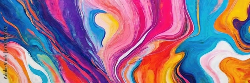 a vibrant and colorful abstract painting using fluid art techniques, showcasing a mix of at least five different colors blending into each other photo