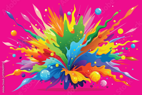 colorful rainbow holi paint color powder explosion vector  isolated wide hot pink panorama background