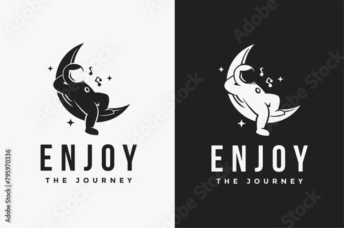 Astronaut enjoying the journey, astronaut relaxing on the moon logo icon vector illustration