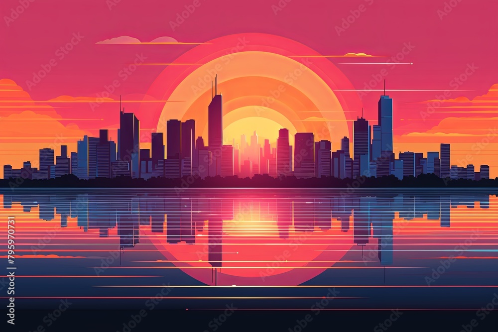 Retro Wave Sunset Gradients: 80s Style Sunset Skyline Bliss