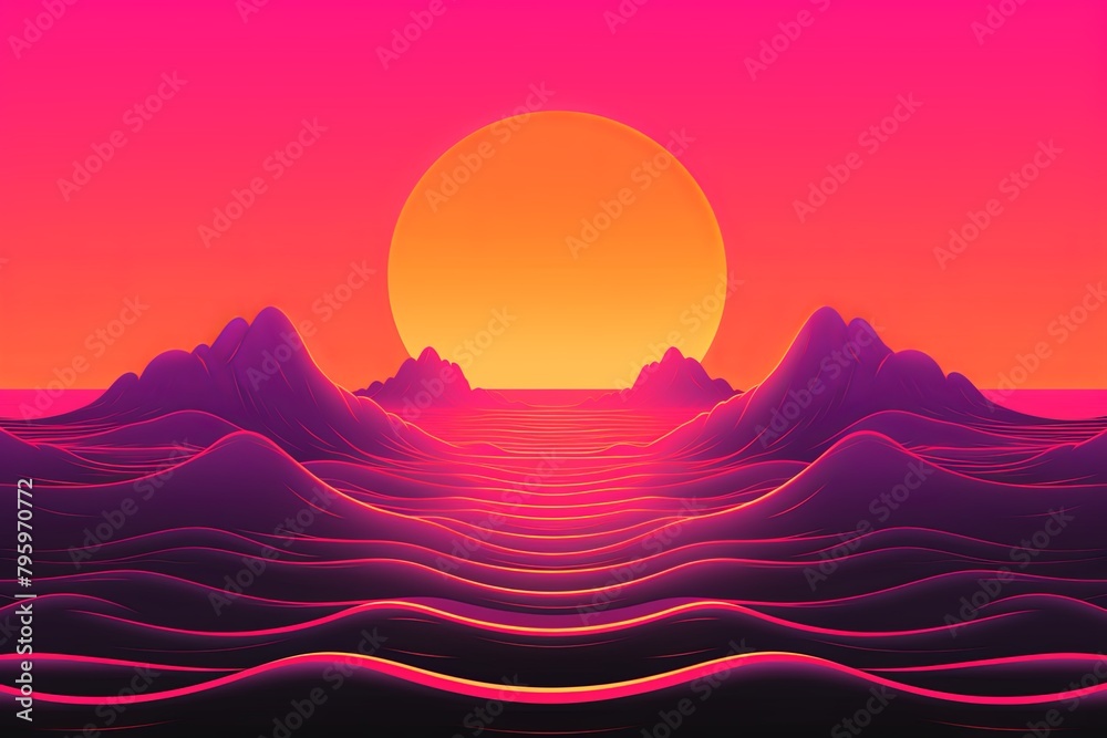 Neon Pink-Orange Retro Wave Sunset Gradients Digital Image Neon Pink-Orange Retro Wave Sunset Gradients Digital Image