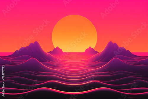 Neon Pink-Orange Retro Wave Sunset Gradients Digital Image