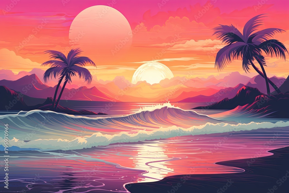 Retro Wave Sunset Gradients: Nostalgic Sunset Wave