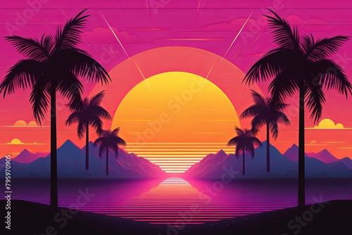 Retro Wave Sunset Gradients - Nostalgic Digital Horizon