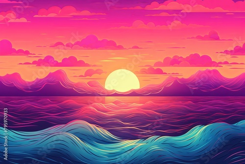 Retro Wave Sunset Gradients: A Nostalgic Panorama
