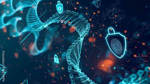 DNA Helix Structure with Cybersecurity Icons
