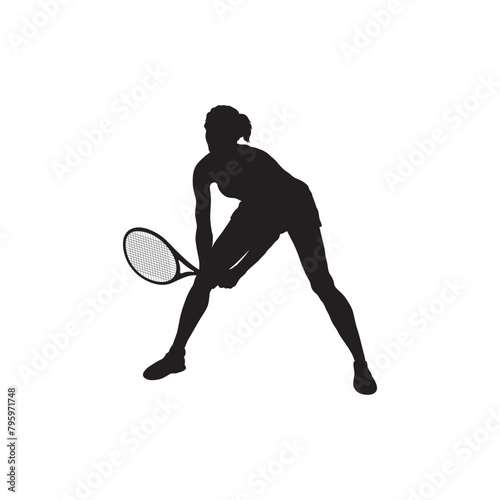 Man tennis player vector silhouette isolated on white background. Sport tennis silhouette isolated. Man recreation after work, anti stress therapy.