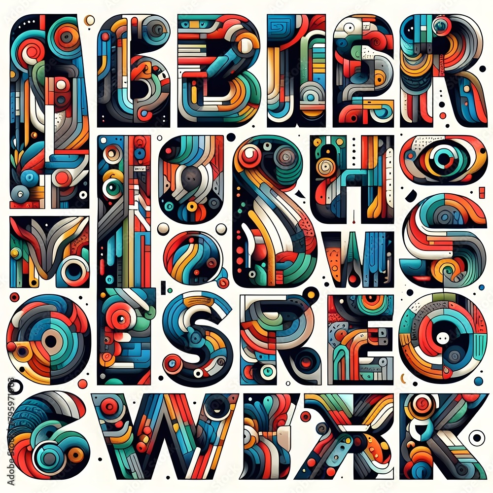 Vibrant Abstract Objects Colorful Alphabet Letters Collection for Creative Projects