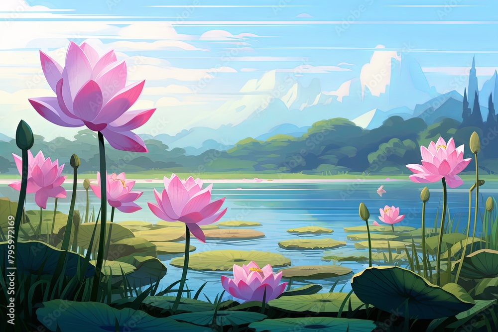 Serene Lotus Pond Gradients: Gentle Lotus Bloom Specturm Delight