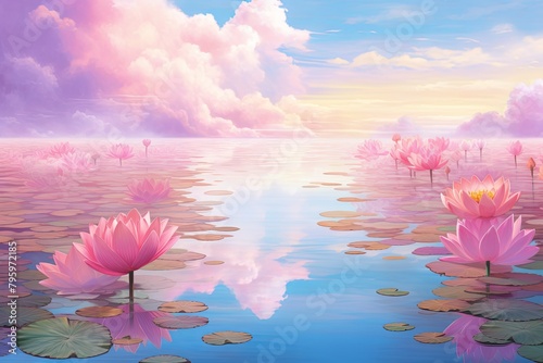 Serene Lotus Pond Gradients: Pastel Reflections Inspired by Water © Michael