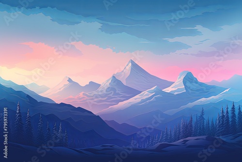 Snowy Mountain Cap Gradients, Frosty Peak Ambiance: Tranquil Winter Majesty.