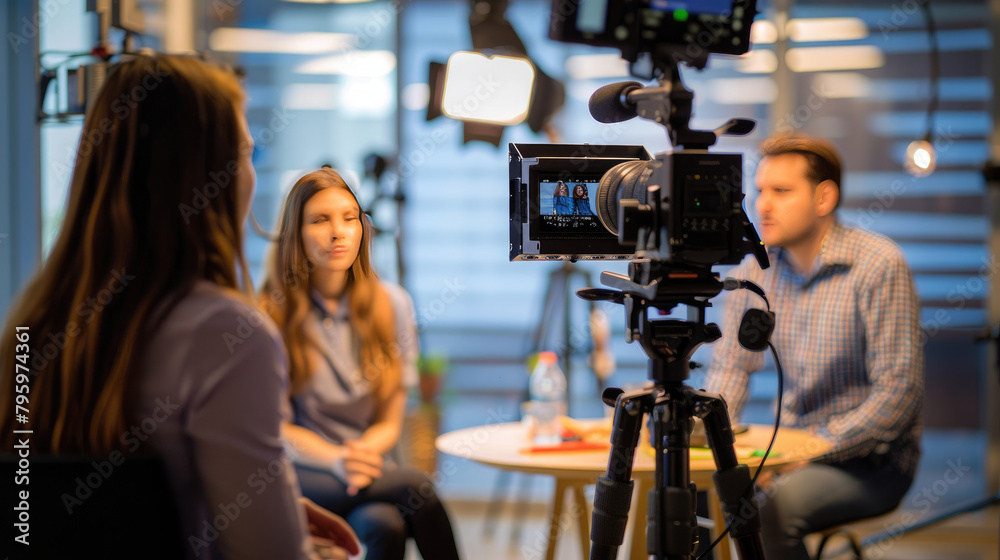 Two Individuals Being Interviewed on Camera Two Individuals Being Interviewed on Camera