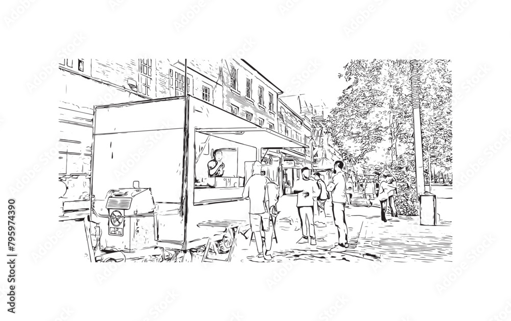 Obraz premium Print Building view with landmark of St Albans is a city in England. Hand drawn sketch illustration in vector. 