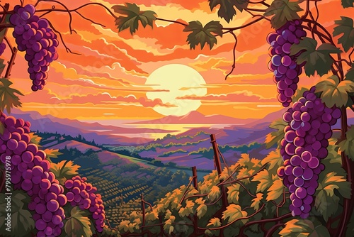 Grapevine Sunset Mastery: Stunning Sunset Over Vineyard Gradients