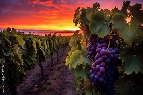 Spectacular Vineyard Sunset: Gradient Hues of Warm Evening Vines