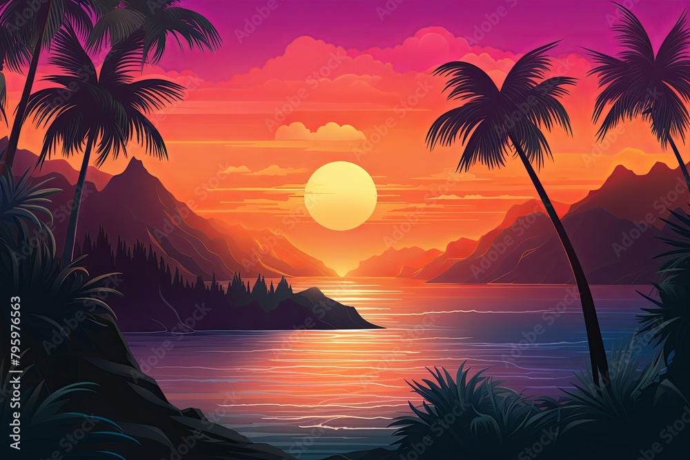 Tropical Island Sunset Gradients: Paradise Hues of the Setting Sun