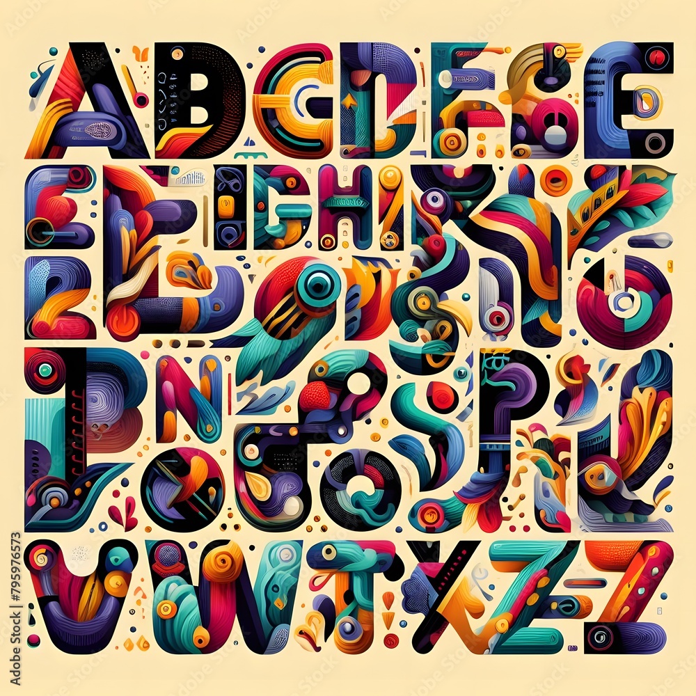 Vibrant Abstract Objects Colorful Alphabet Letters Collection for Creative Projects