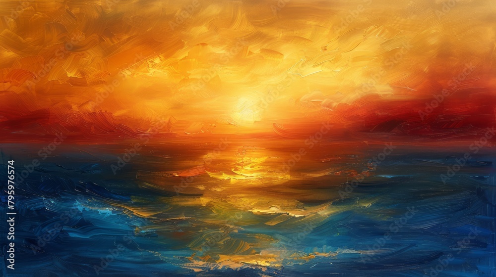 A beautiful, abstract textured background of the evening sunset sky over the ocean, originally painted in oil on canvas.