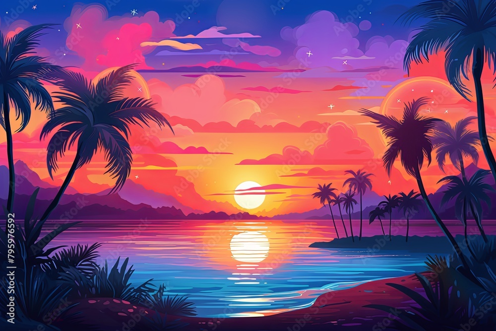 Tropical Island Sunset Gradients: Ocean Horizon Evening Spectrum