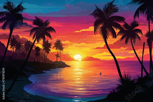 Tropical Island Sunset Gradients: Exotic Island Glow Colors Explosion