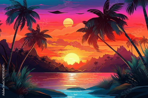 Tropical Island Sunset Gradients: Exotic Glow Colors of Paradise