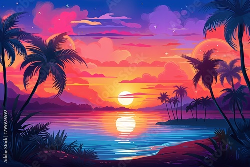 Tropical Island Sunset Gradients: Ocean Horizon Evening Spectrum © Michael