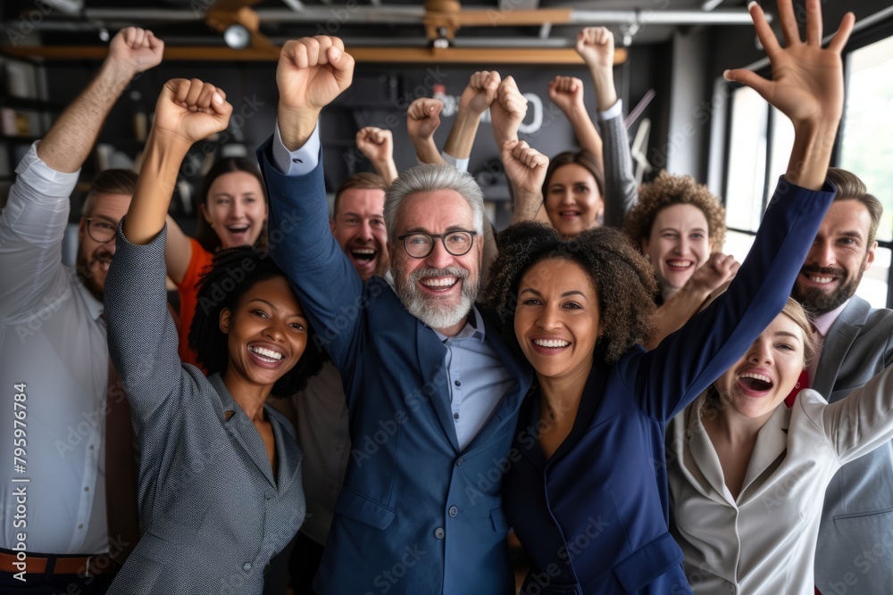 Group of happy business people celebrating success in office. Successful team concept.