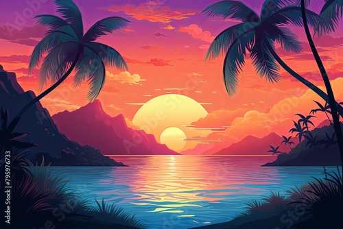 Tropical Island Sunset Gradients: Serene Sea Evening Shades