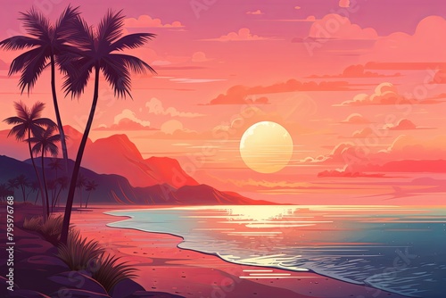 Tropical Island Sunset Gradients  Serene Sea Evening Shades