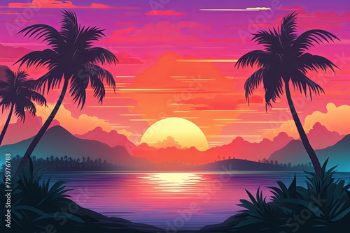 Tropical Island Sunset Gradients: Vivid Tropical Skyline Gradation