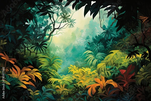 Tropical Monsoon Gradient Swirls  Rainforest Canopy Color Dance