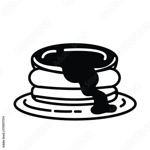 Pancake on plate with sauce icon symbol isolated on square white background. Simple flat symbol drawing.