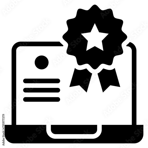 laptop online degree certificate certification reward solid glyph