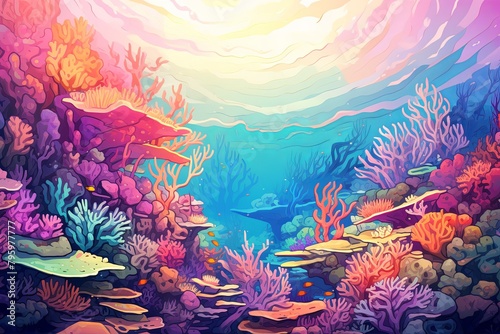 Fototapeta Naklejka Na Ścianę i Meble -  Oceanic Coral Canvas: Underwater Coral Reef Gradients