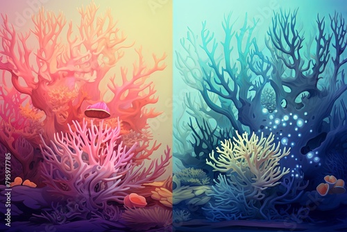 Underwater Coral Reef Gradients: Captivating Sea Coral Patterns Encased in a Digital Image.