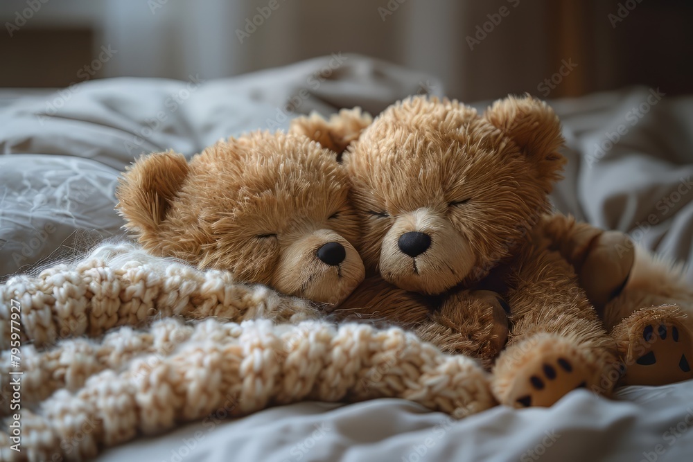 Two Teddy Bear Sleep in Bedroom Two Teddy Bear Sleep in Bedroom