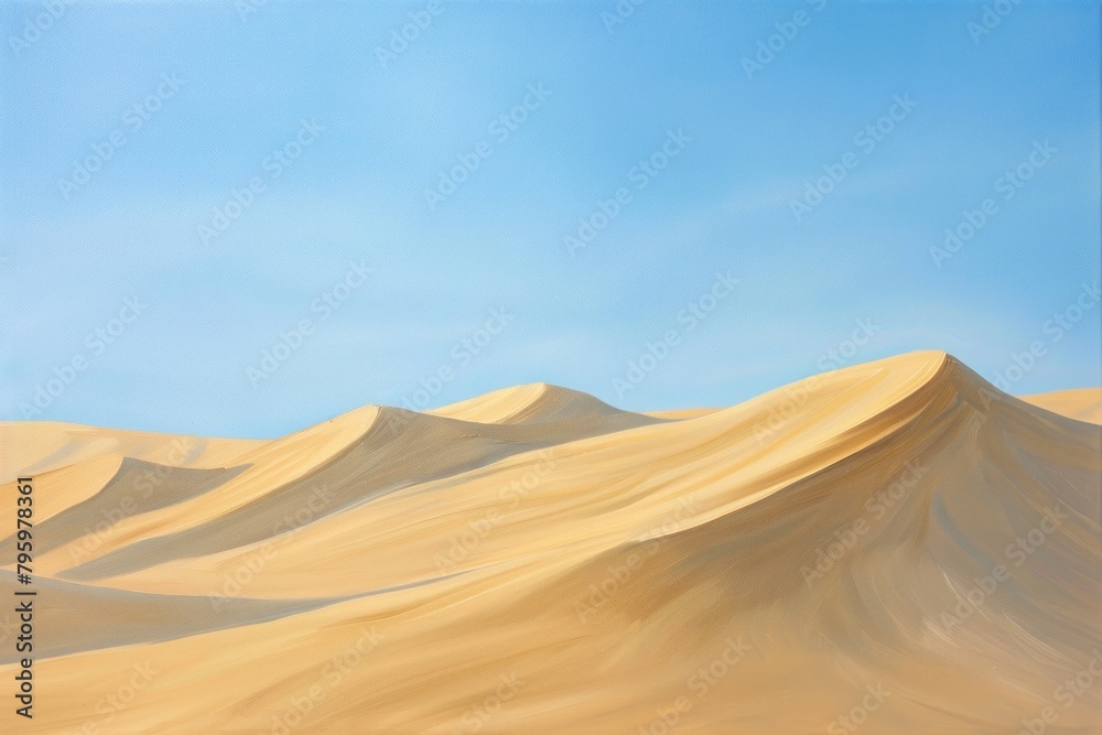 Desert landscape with sand dunes under a clear blue sky
