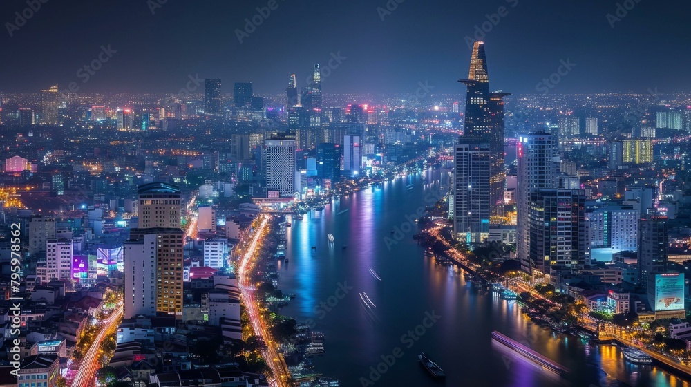 Naklejka premium b'Night view of Ho Chi Minh City, Vietnam'
